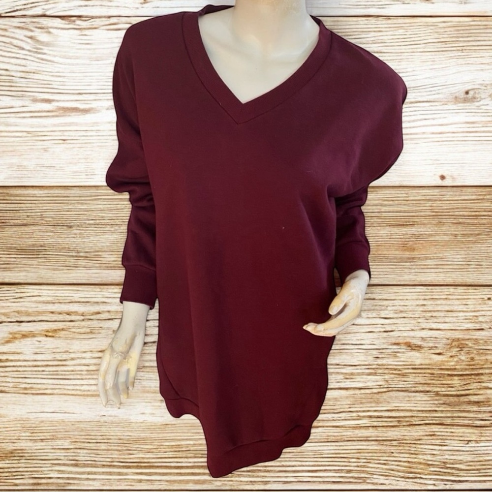 🤑10/$100 Zenana Outfitters wine V neck oversized drop shoulder sweatshirt S/M